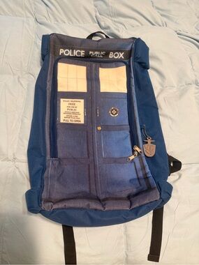 Men's Blue Novelty Backpack with TARDIS Graphic